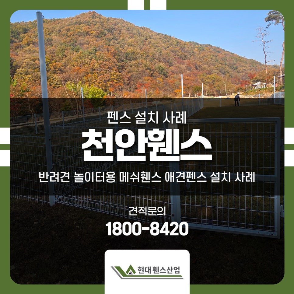 천안휀스 시공 반려견 놀이터용 메쉬휀스 애견펜스 설치 사례